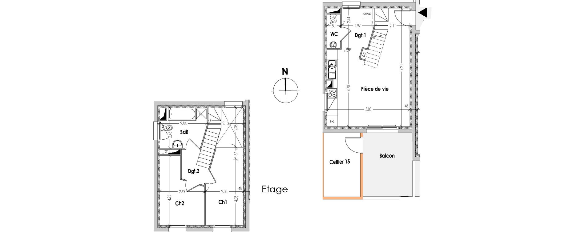 Duplex T3 de 60,88 m2 &agrave; Bouaye Les ormeaux