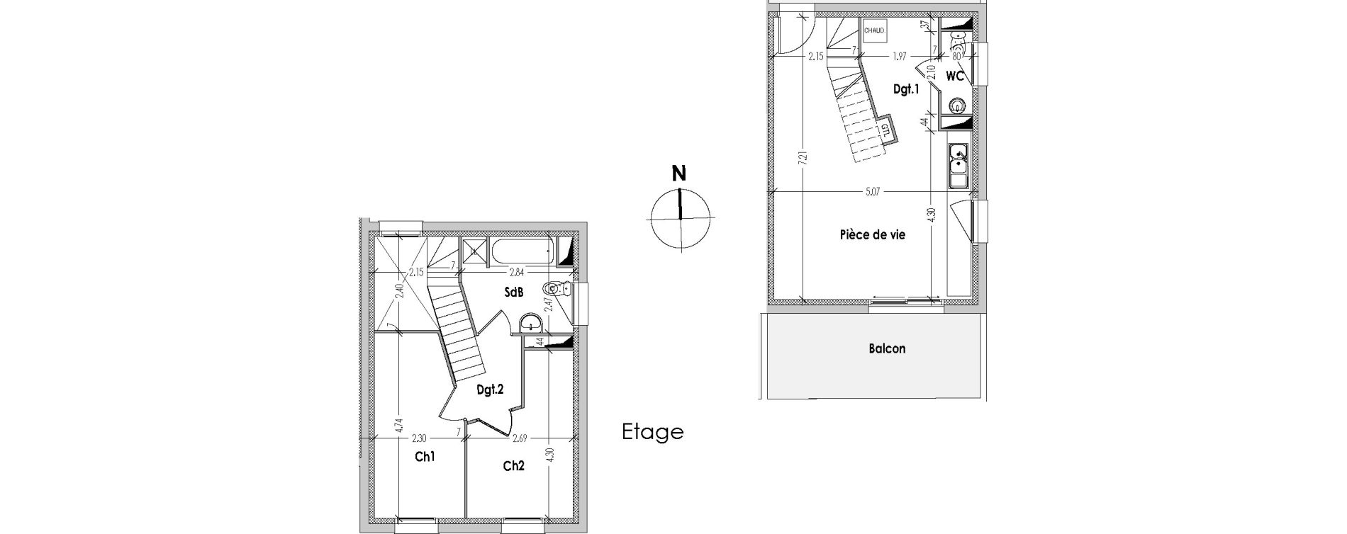 Duplex T3 de 61,11 m2 &agrave; Bouaye Les ormeaux