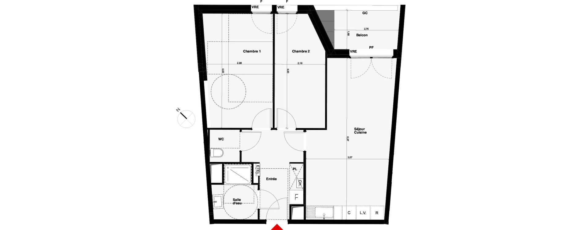 Appartement T3 de 60,60 m2 &agrave; Carquefou Centre