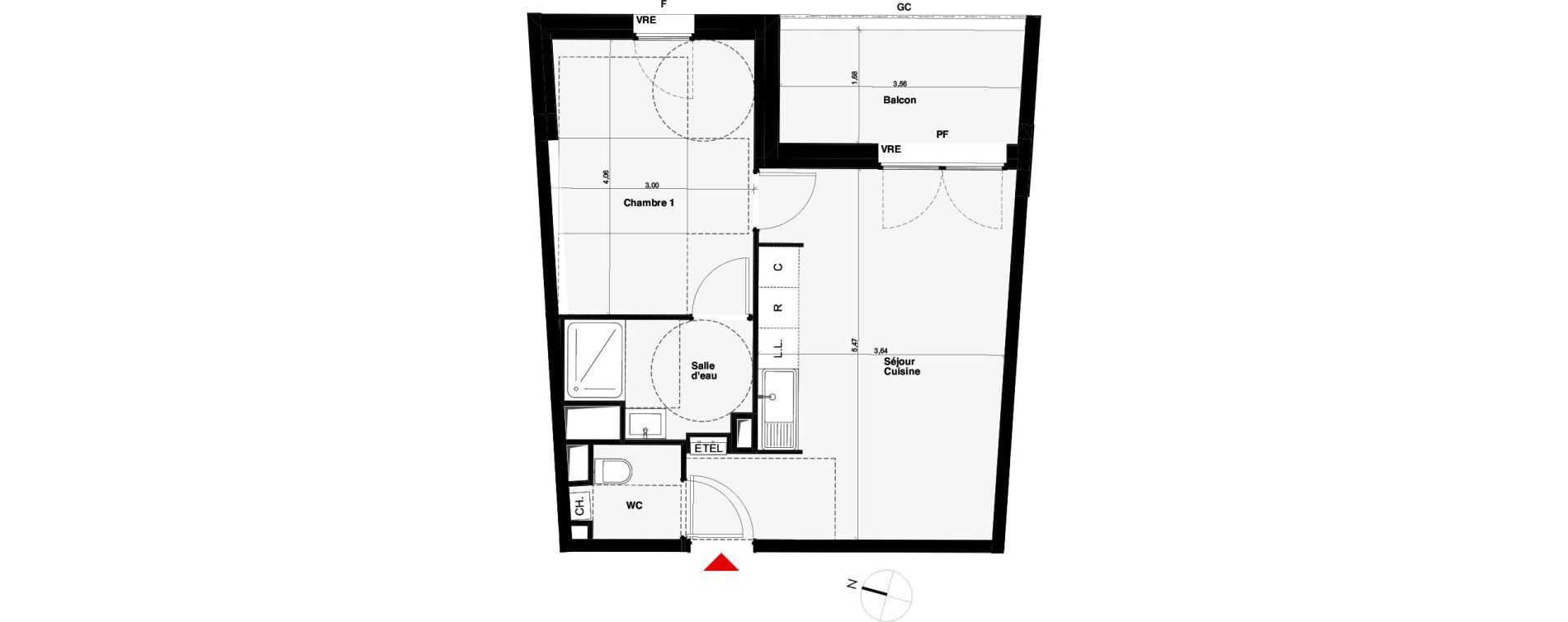 Appartement T2 de 39,02 m2 &agrave; Carquefou Centre