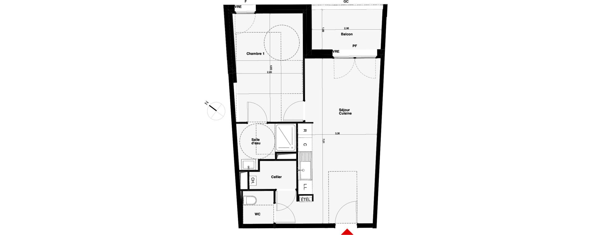 Appartement T2 de 44,70 m2 &agrave; Carquefou Centre