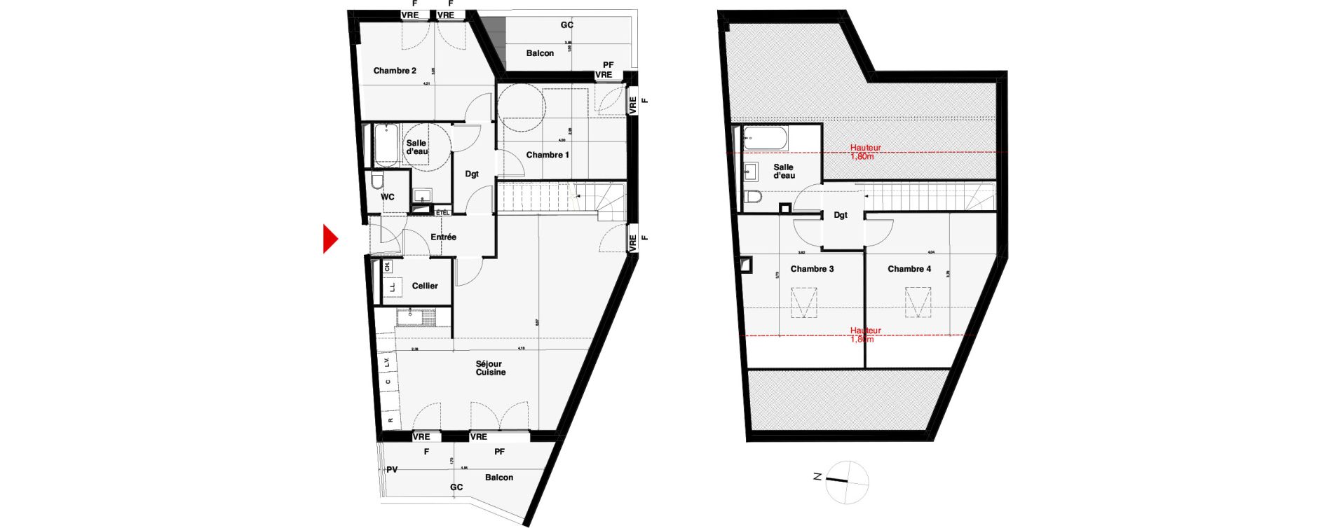 Duplex T5 de 111,33 m2 &agrave; Carquefou Centre