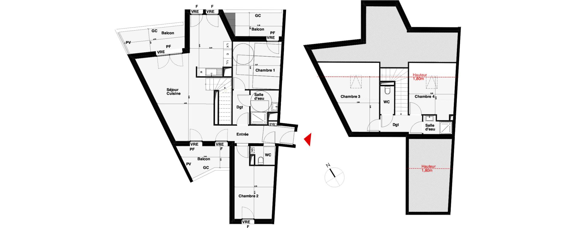 Duplex T5 de 102,88 m2 &agrave; Carquefou Centre