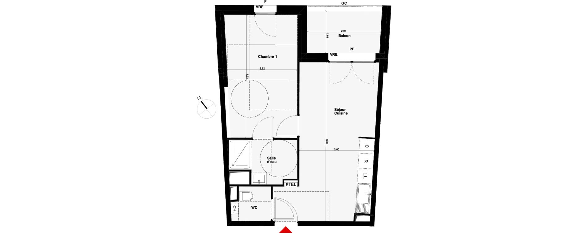 Appartement T2 de 40,64 m2 &agrave; Carquefou Centre