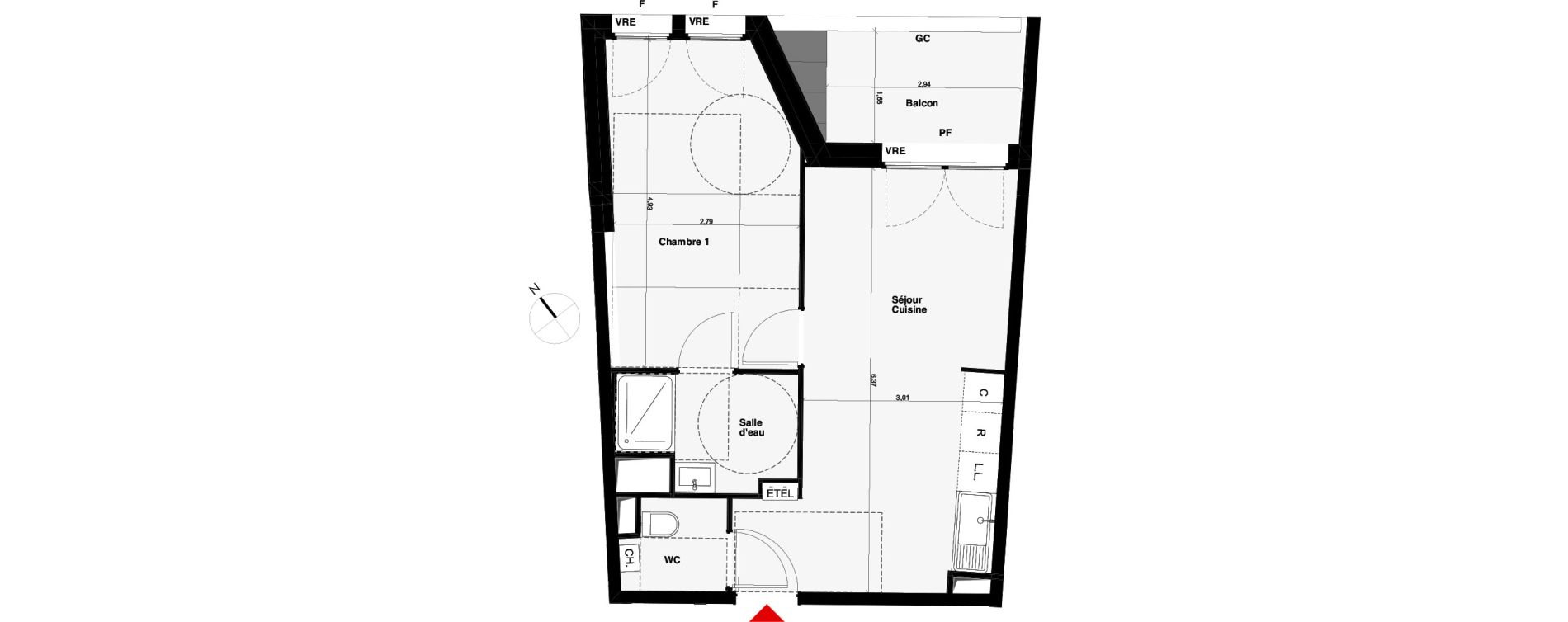 Appartement T2 de 40,04 m2 &agrave; Carquefou Centre