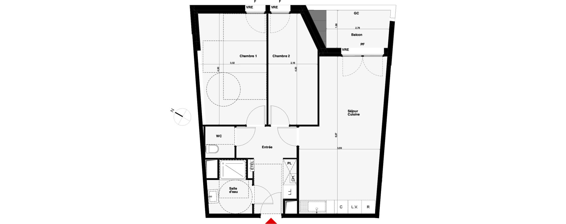 Appartement T3 de 60,62 m2 &agrave; Carquefou Centre