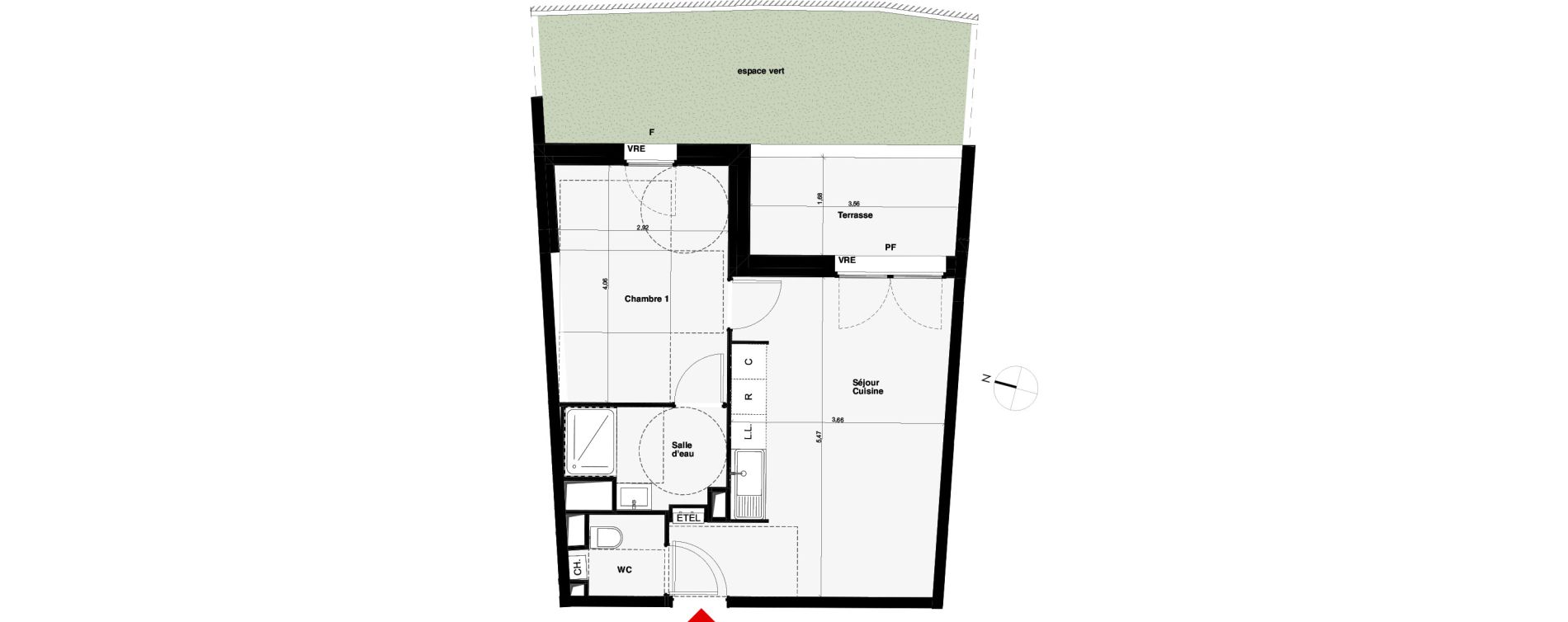 Appartement T2 de 39,03 m2 &agrave; Carquefou Centre