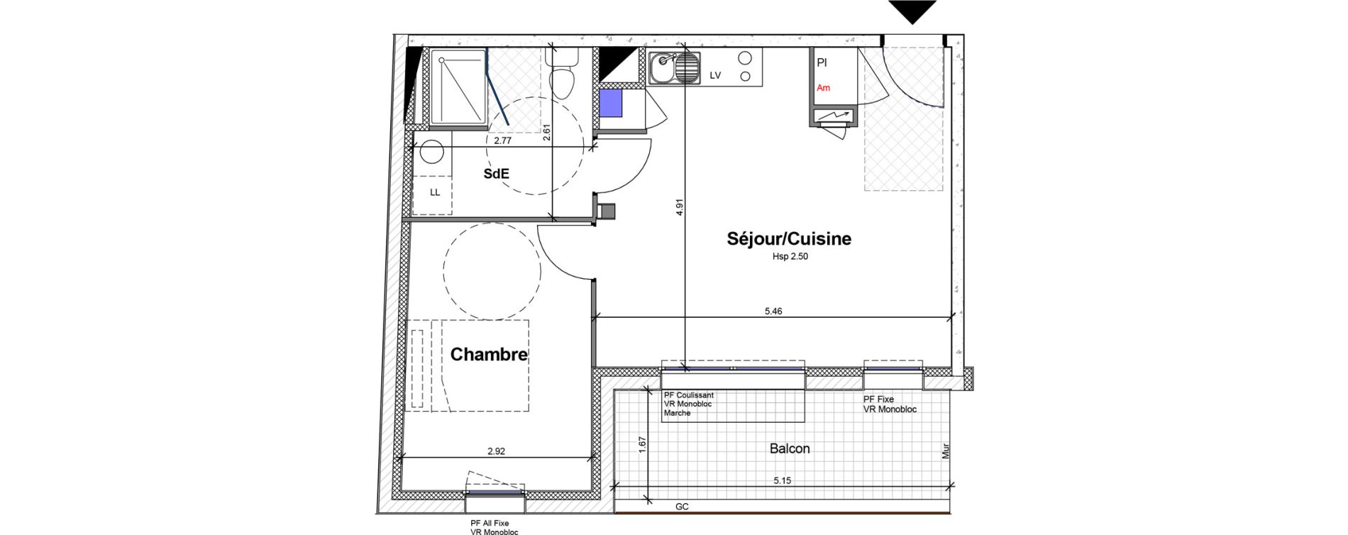 Appartement T2 de 44,46 m2 &agrave; Carquefou Centre