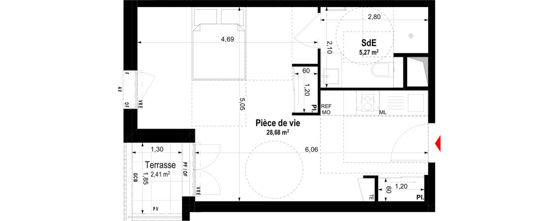 Studio meubl&eacute; de 33,95 m2 &agrave; Ch&acirc;teaubriant Centre