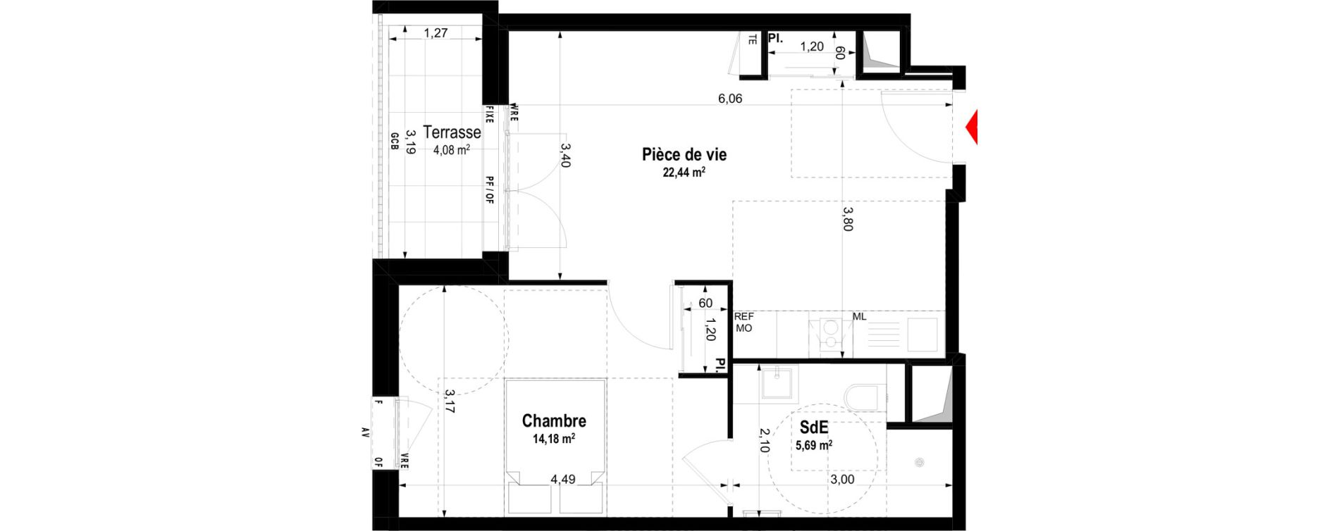 Appartement T2 meubl&eacute; de 42,31 m2 &agrave; Ch&acirc;teaubriant Centre