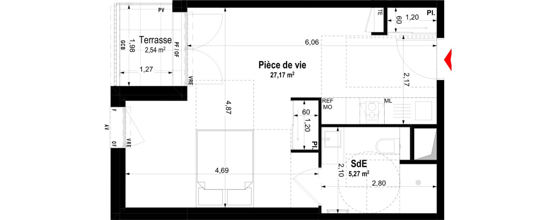 Studio meubl&eacute; de 32,44 m2 &agrave; Ch&acirc;teaubriant Centre