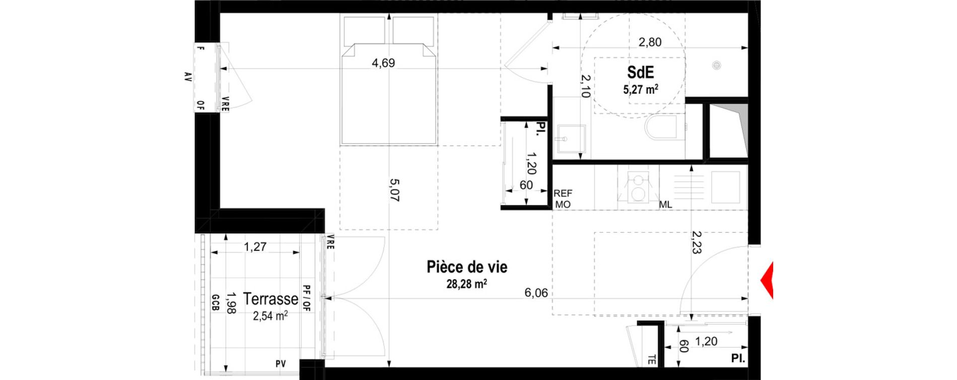 Studio meubl&eacute; de 33,55 m2 &agrave; Ch&acirc;teaubriant Centre