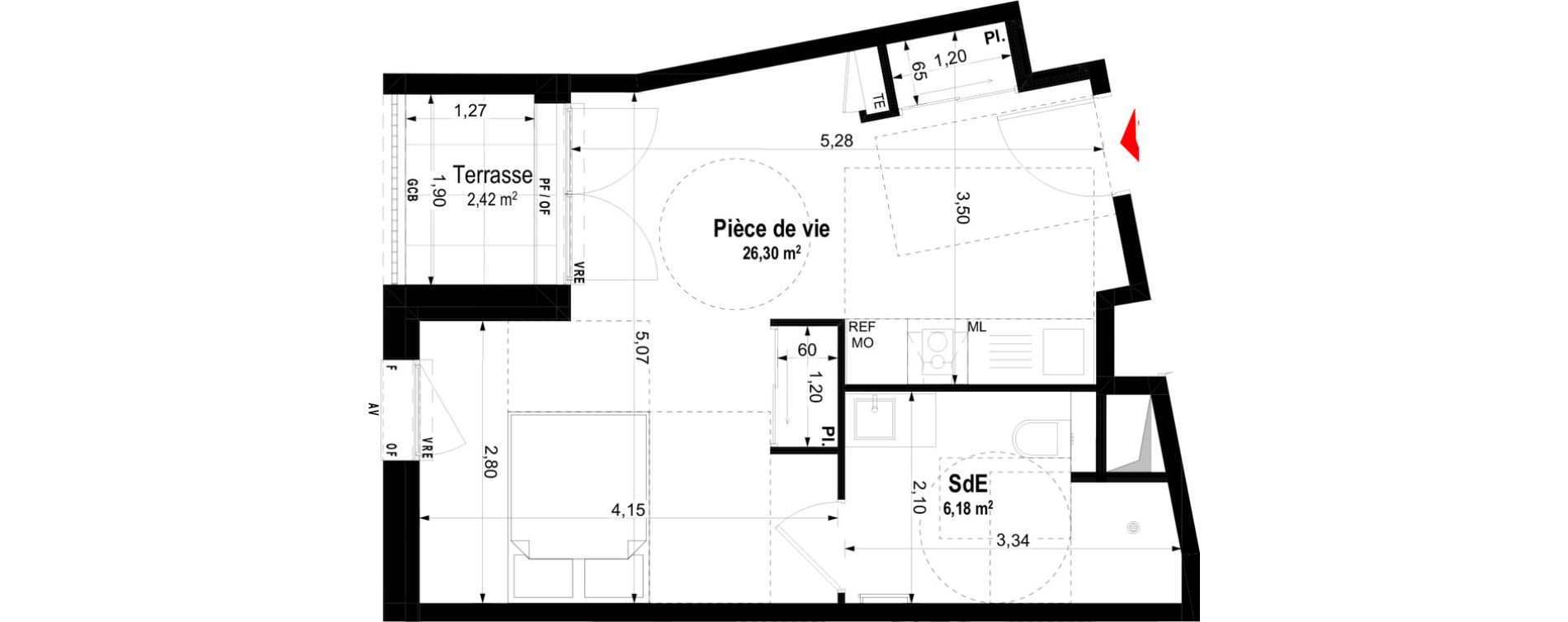 Studio meubl&eacute; de 32,48 m2 &agrave; Ch&acirc;teaubriant Centre