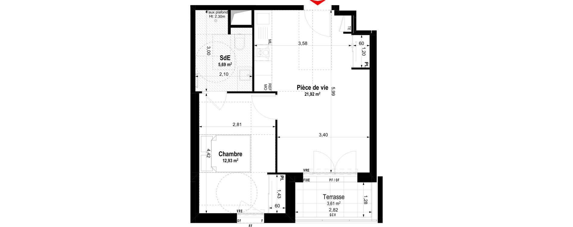 Appartement T2 meubl&eacute; de 40,54 m2 &agrave; Ch&acirc;teaubriant Centre