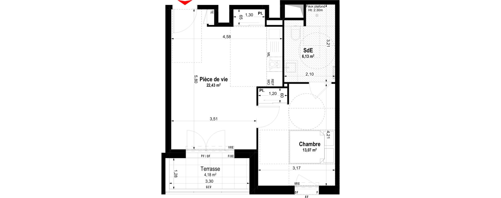 Appartement T2 meubl&eacute; de 41,63 m2 &agrave; Ch&acirc;teaubriant Centre