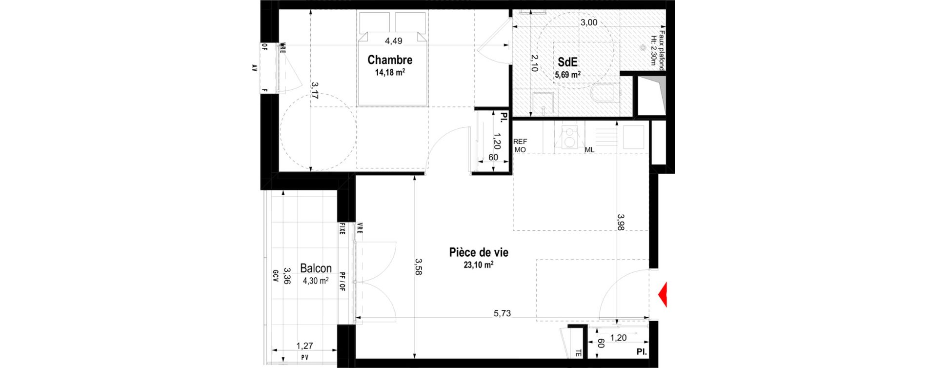 Appartement T2 meubl&eacute; de 42,97 m2 &agrave; Ch&acirc;teaubriant Centre