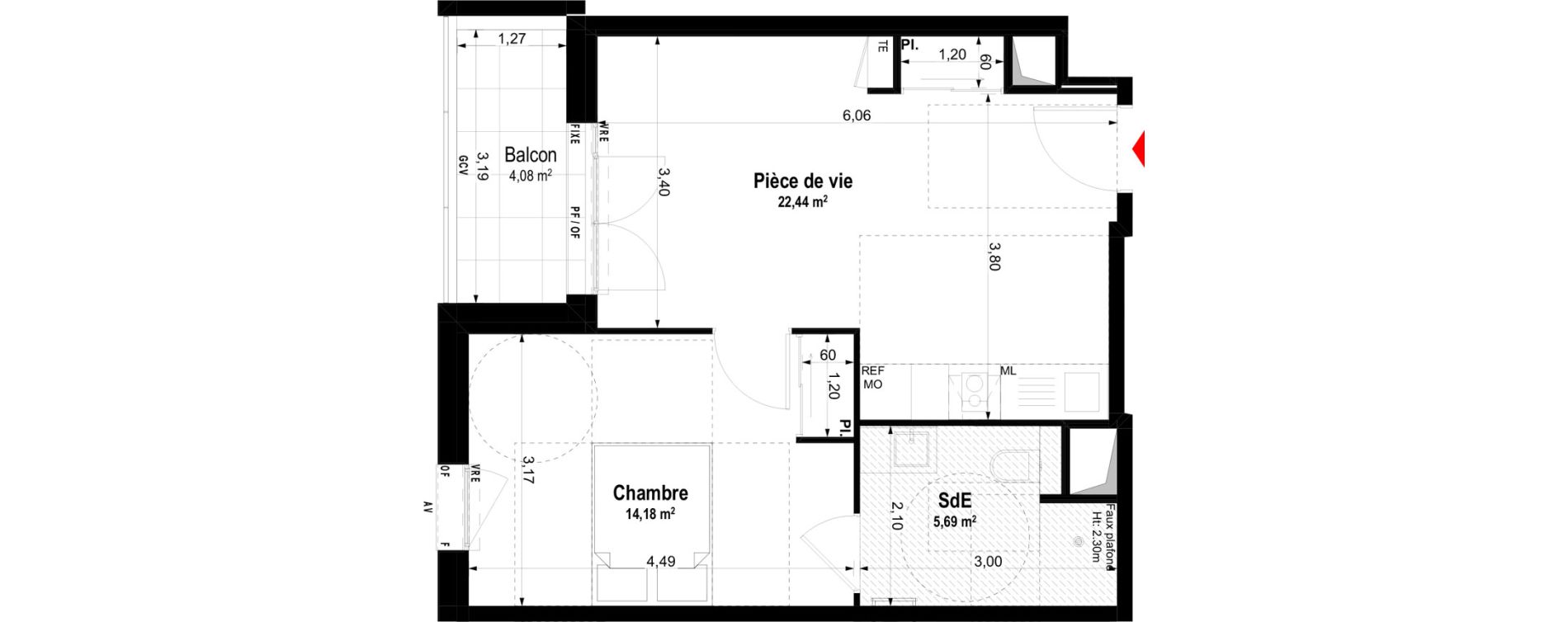 Appartement T2 meubl&eacute; de 42,31 m2 &agrave; Ch&acirc;teaubriant Centre