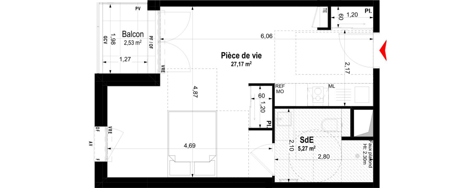 Studio meubl&eacute; de 32,44 m2 &agrave; Ch&acirc;teaubriant Centre