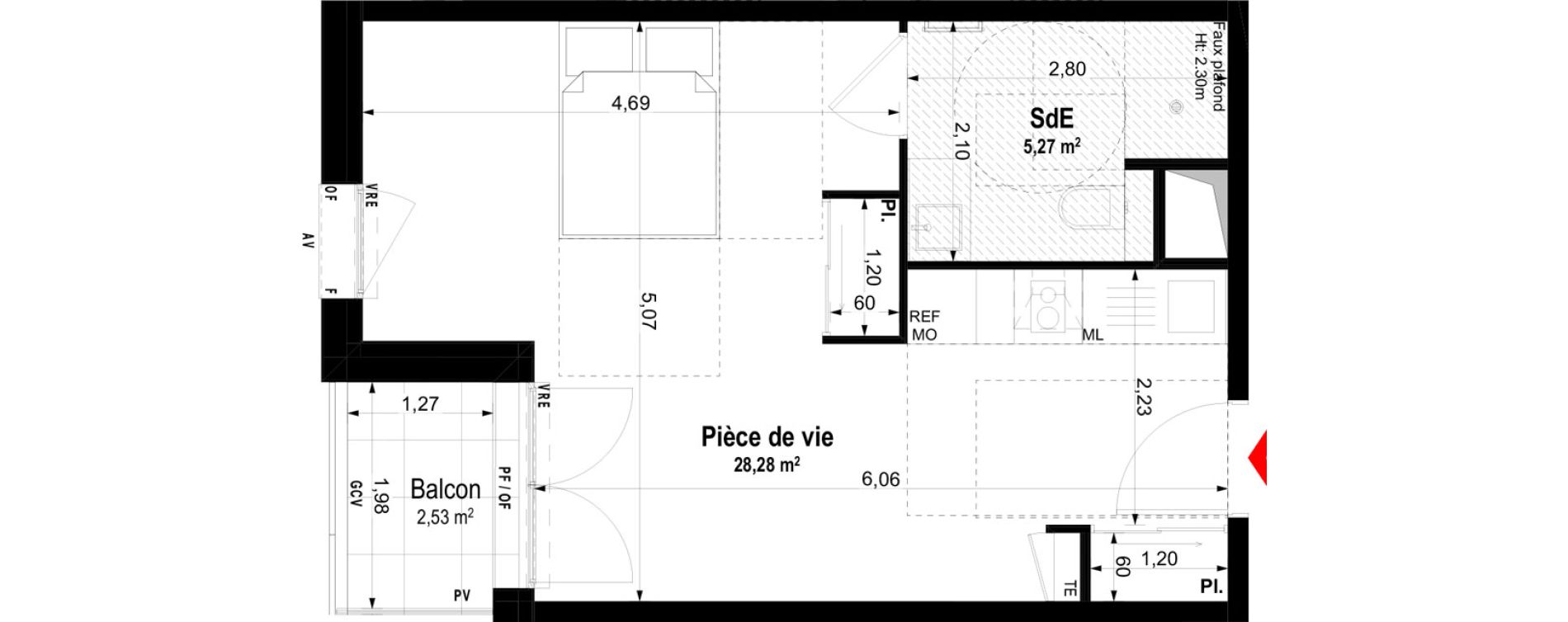 Studio meubl&eacute; de 33,55 m2 &agrave; Ch&acirc;teaubriant Centre