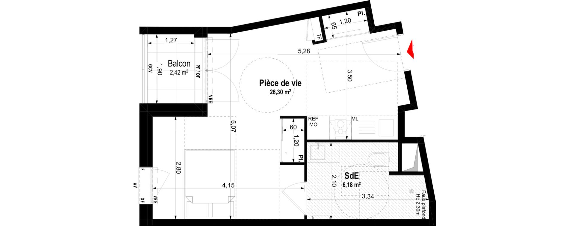 Studio meubl&eacute; de 32,48 m2 &agrave; Ch&acirc;teaubriant Centre