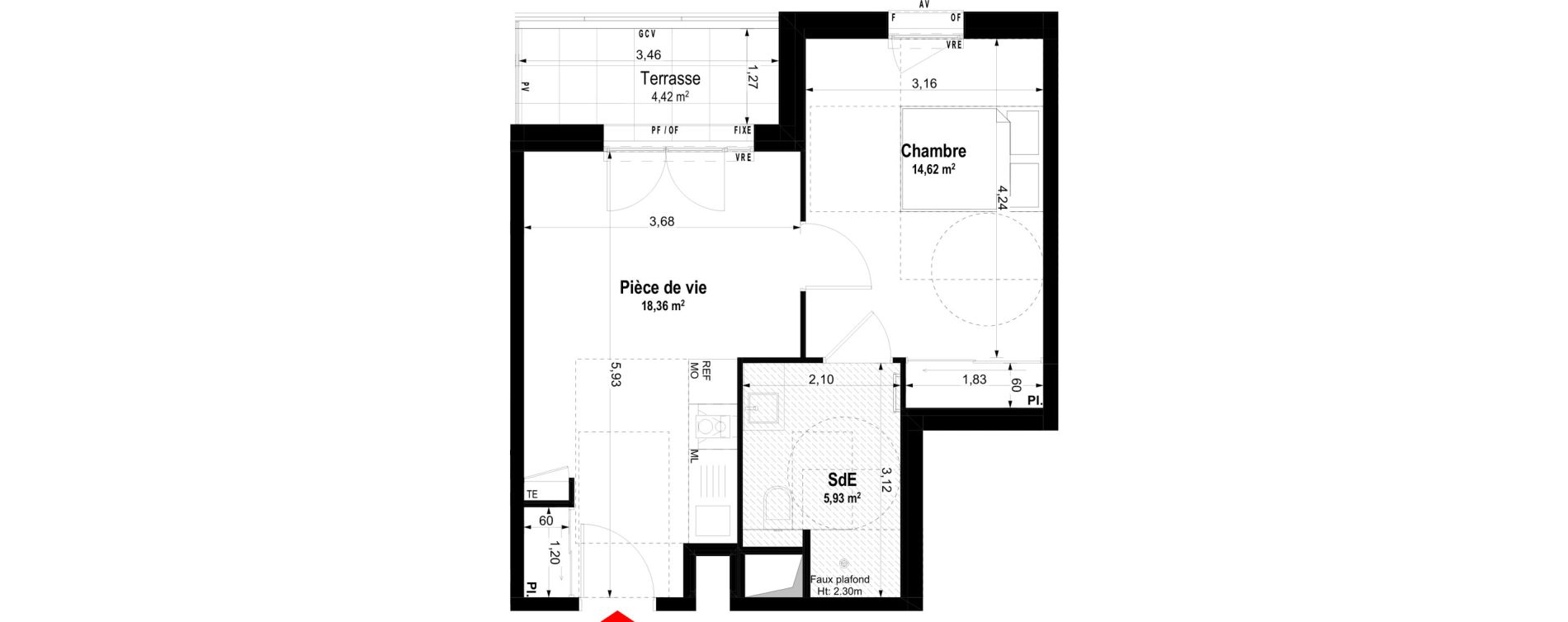 Appartement T2 meubl&eacute; de 38,91 m2 &agrave; Ch&acirc;teaubriant Centre