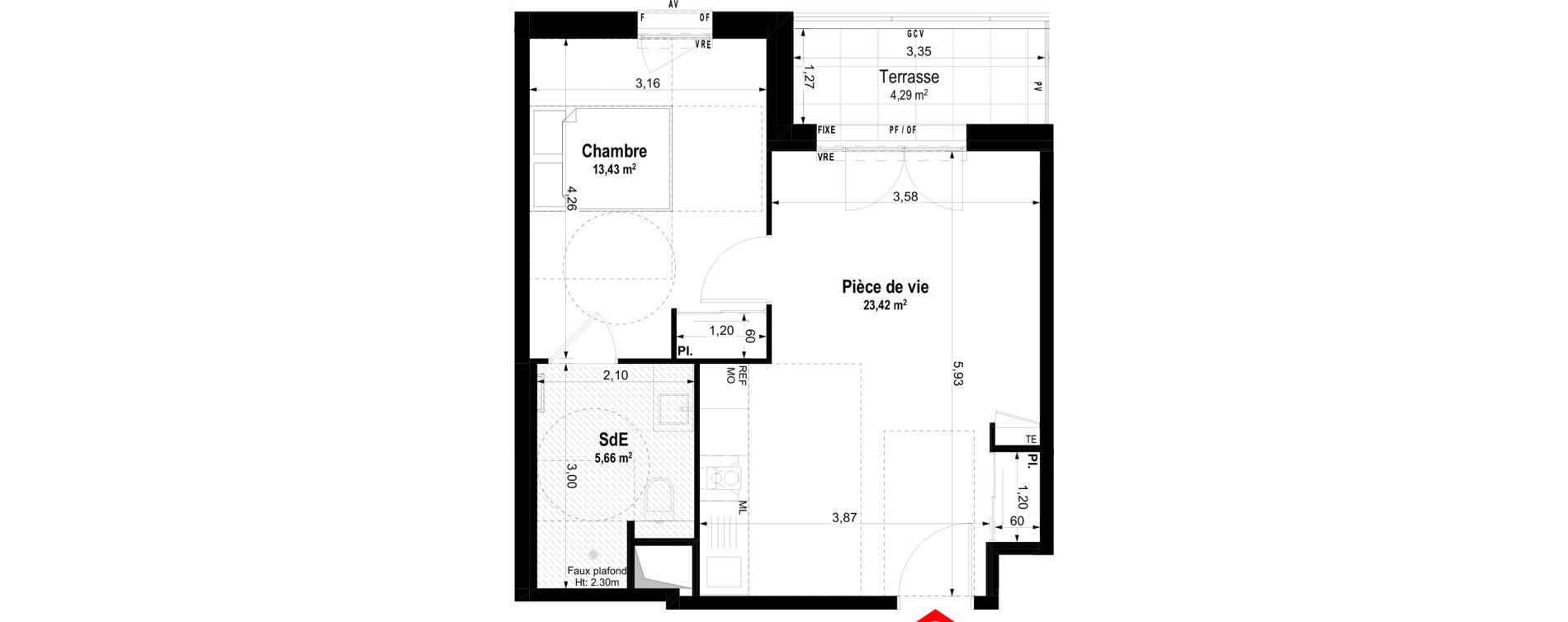 Appartement T2 meubl&eacute; de 42,51 m2 &agrave; Ch&acirc;teaubriant Centre