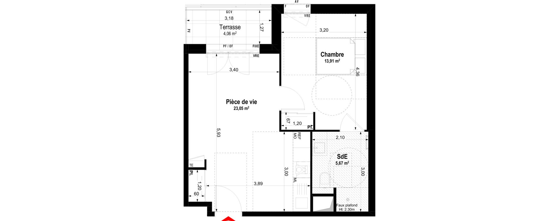 Appartement T2 meubl&eacute; de 42,63 m2 &agrave; Ch&acirc;teaubriant Centre