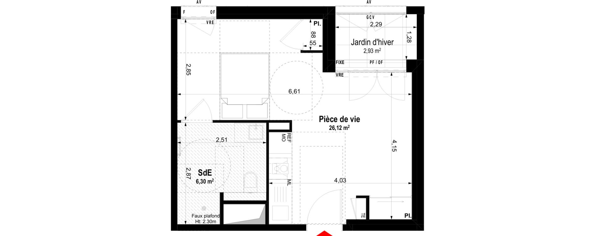 Studio meubl&eacute; de 32,42 m2 &agrave; Ch&acirc;teaubriant Centre