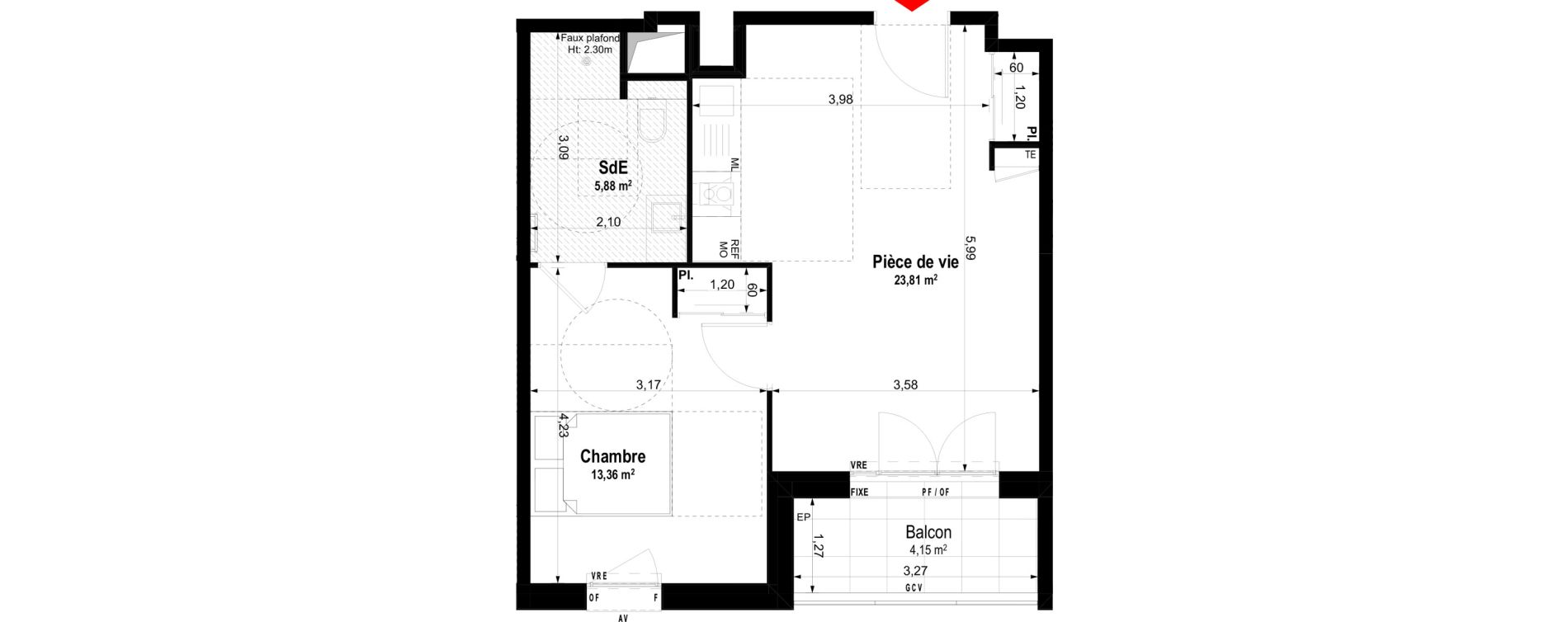 Appartement T2 meubl&eacute; de 43,05 m2 &agrave; Ch&acirc;teaubriant Centre