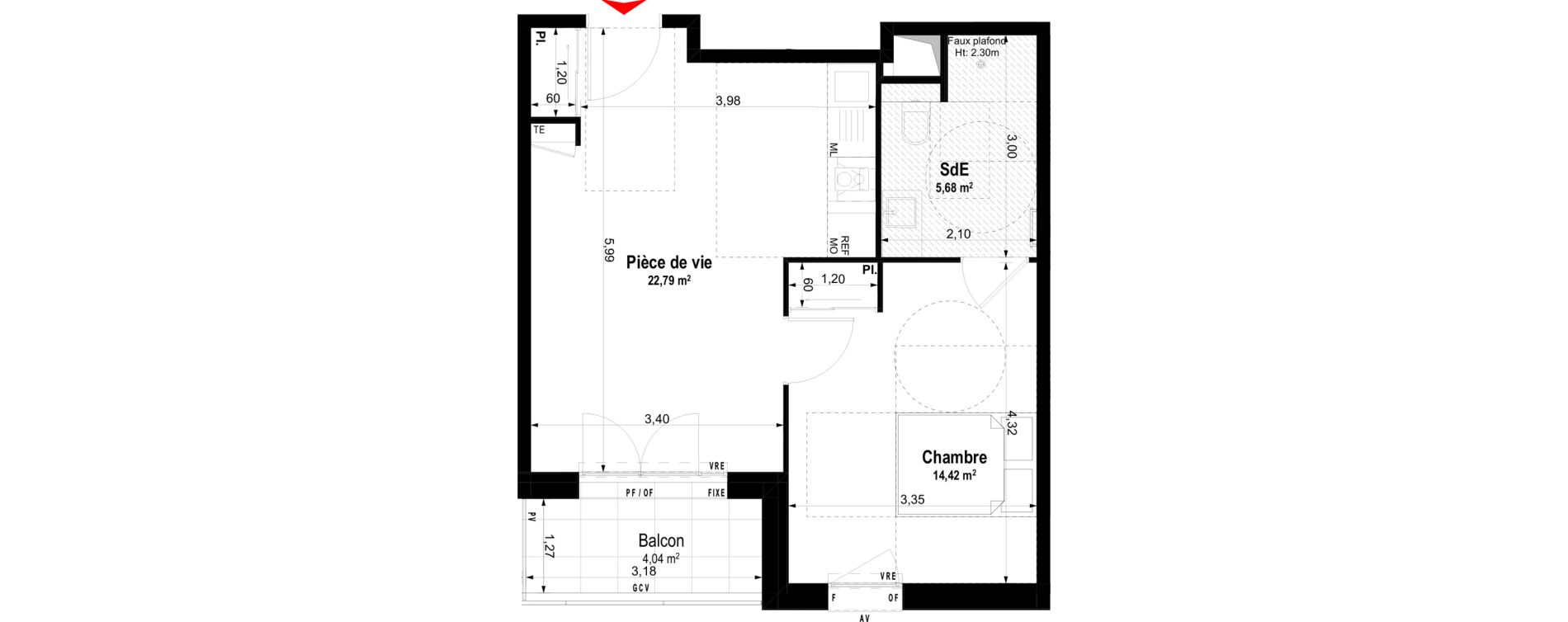 Appartement T2 meubl&eacute; de 42,89 m2 &agrave; Ch&acirc;teaubriant Centre