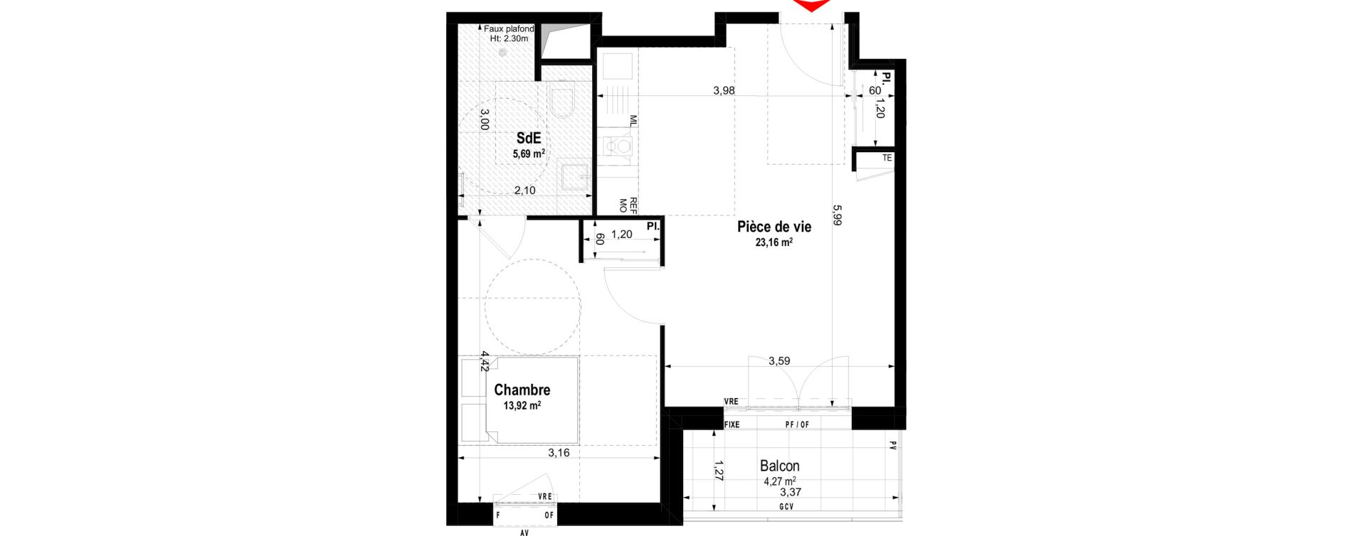 Appartement T2 meubl&eacute; de 42,77 m2 &agrave; Ch&acirc;teaubriant Centre