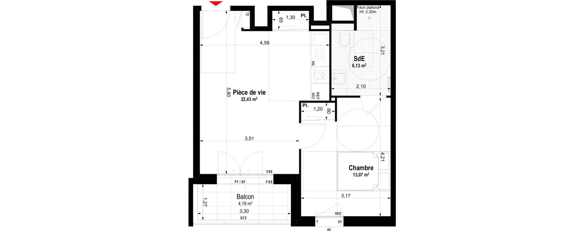 Appartement T2 meubl&eacute; de 41,63 m2 &agrave; Ch&acirc;teaubriant Centre