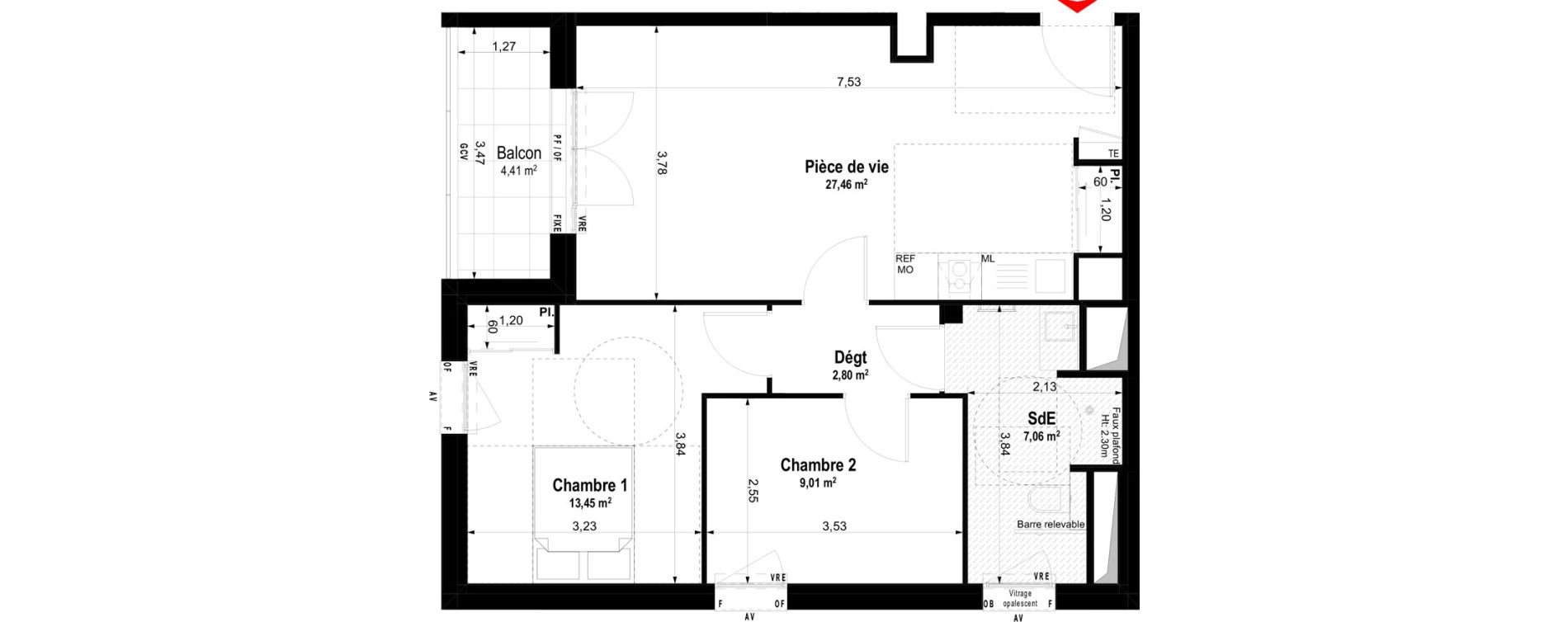 Appartement T3 meubl&eacute; de 59,78 m2 &agrave; Ch&acirc;teaubriant Centre