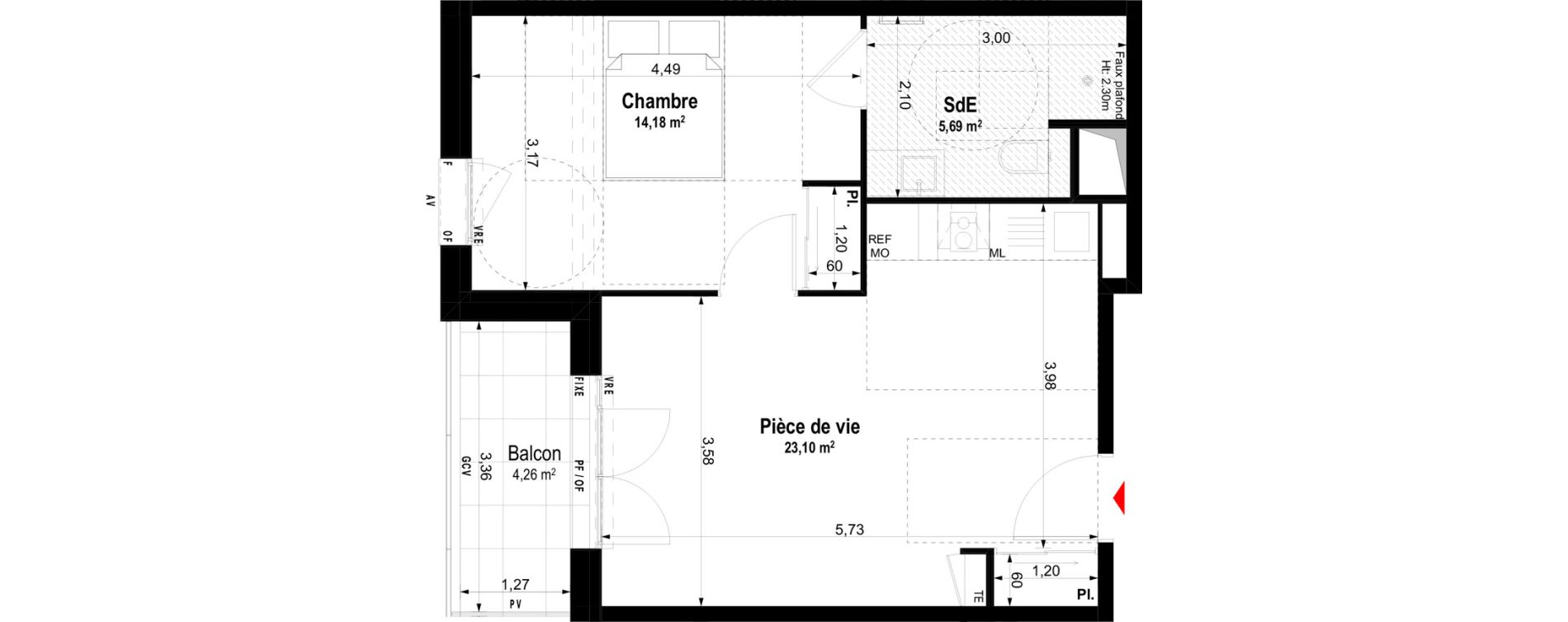 Appartement T2 meubl&eacute; de 42,97 m2 &agrave; Ch&acirc;teaubriant Centre