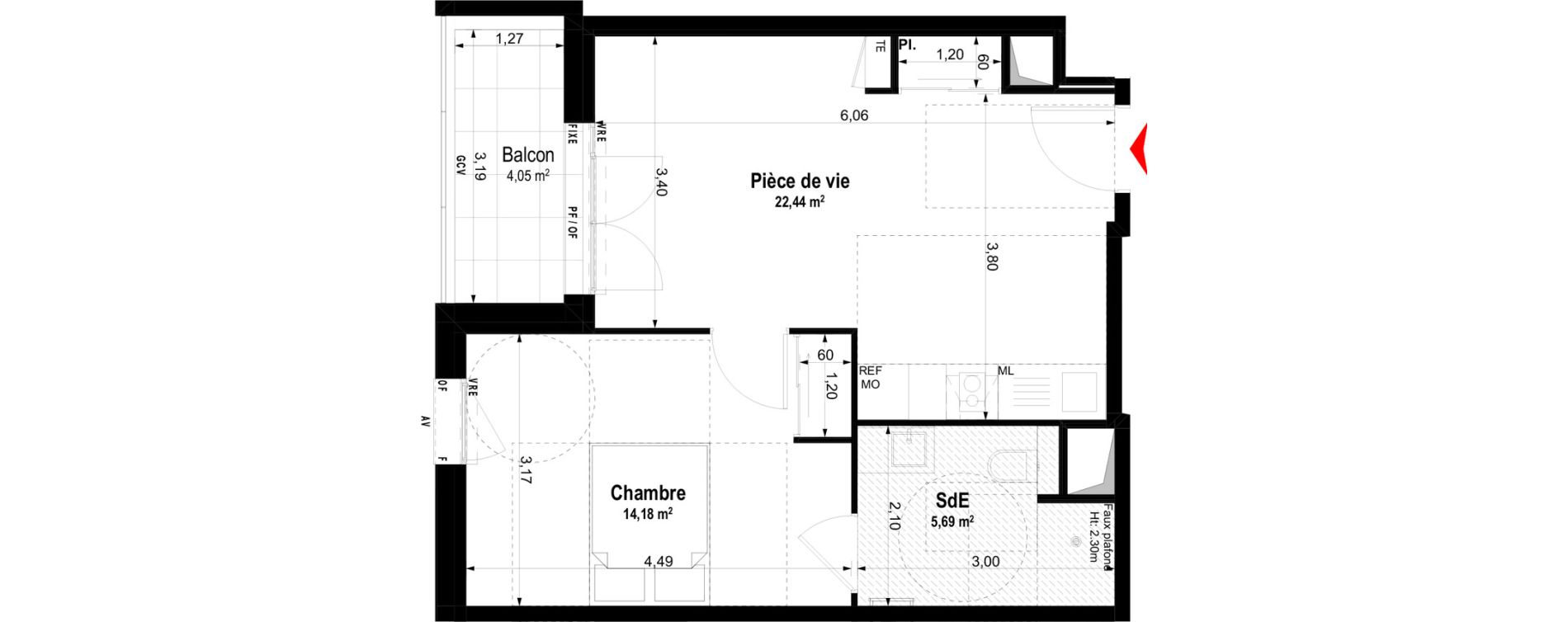 Appartement T2 meubl&eacute; de 42,31 m2 &agrave; Ch&acirc;teaubriant Centre