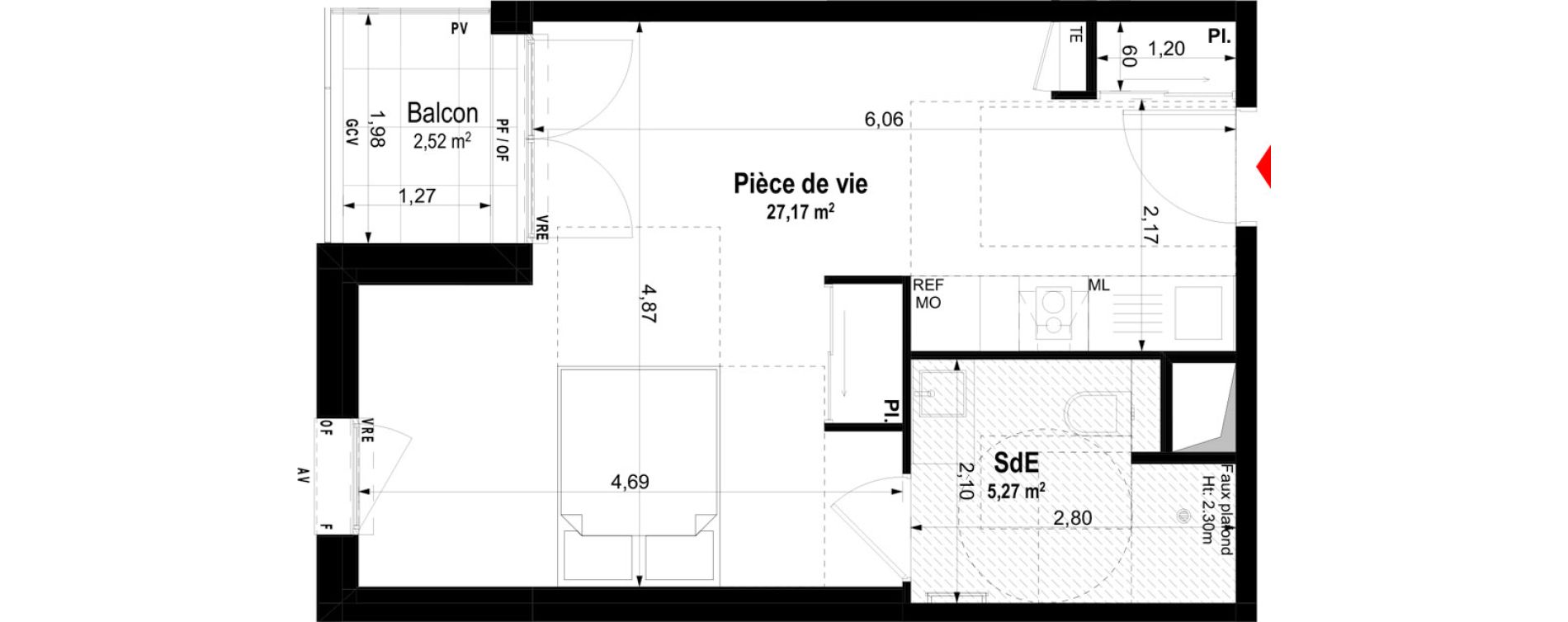 Studio meubl&eacute; de 32,44 m2 &agrave; Ch&acirc;teaubriant Centre