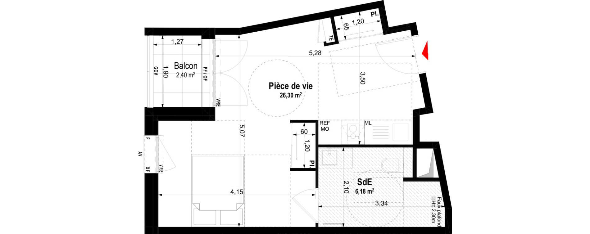 Studio meubl&eacute; de 32,48 m2 &agrave; Ch&acirc;teaubriant Centre