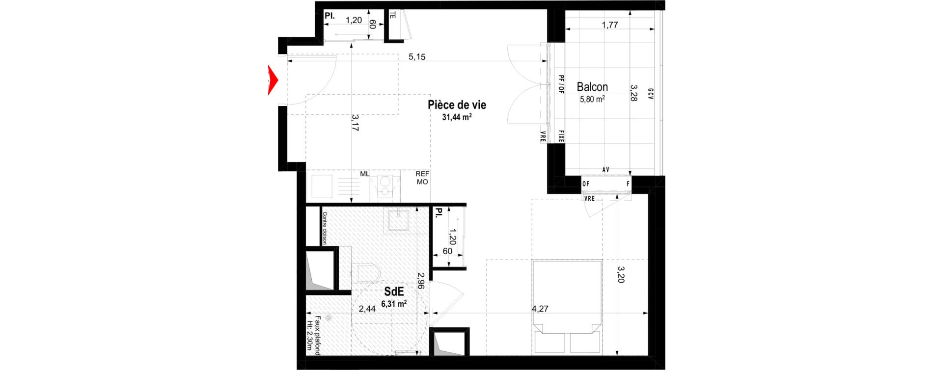 Studio meubl&eacute; de 37,75 m2 &agrave; Ch&acirc;teaubriant Centre