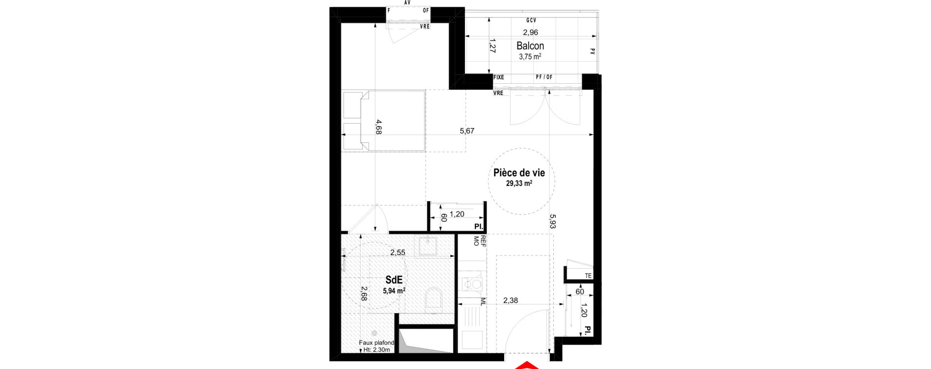 Studio meubl&eacute; de 35,27 m2 &agrave; Ch&acirc;teaubriant Centre