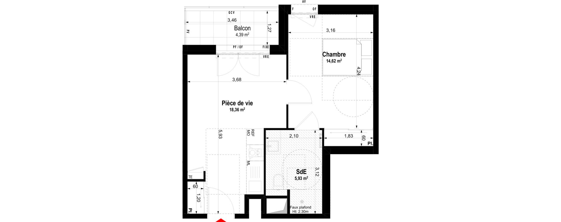 Appartement T2 meubl&eacute; de 38,91 m2 &agrave; Ch&acirc;teaubriant Centre