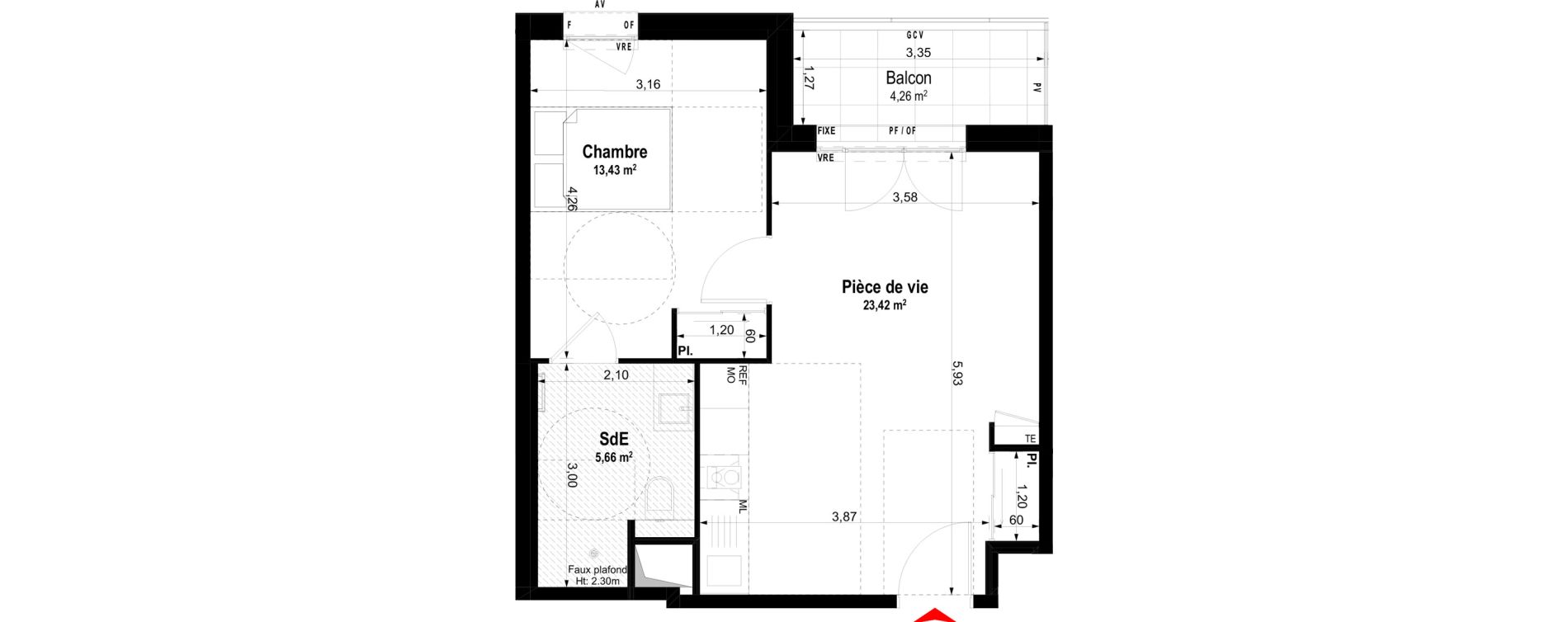 Appartement T2 meubl&eacute; de 42,51 m2 &agrave; Ch&acirc;teaubriant Centre