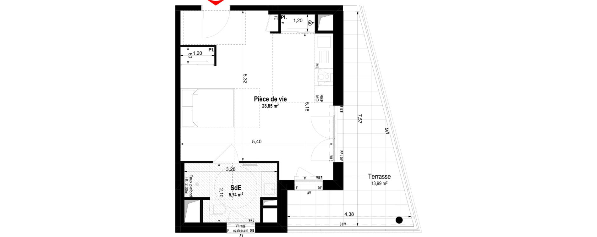 Studio meubl&eacute; de 34,59 m2 &agrave; Ch&acirc;teaubriant Centre