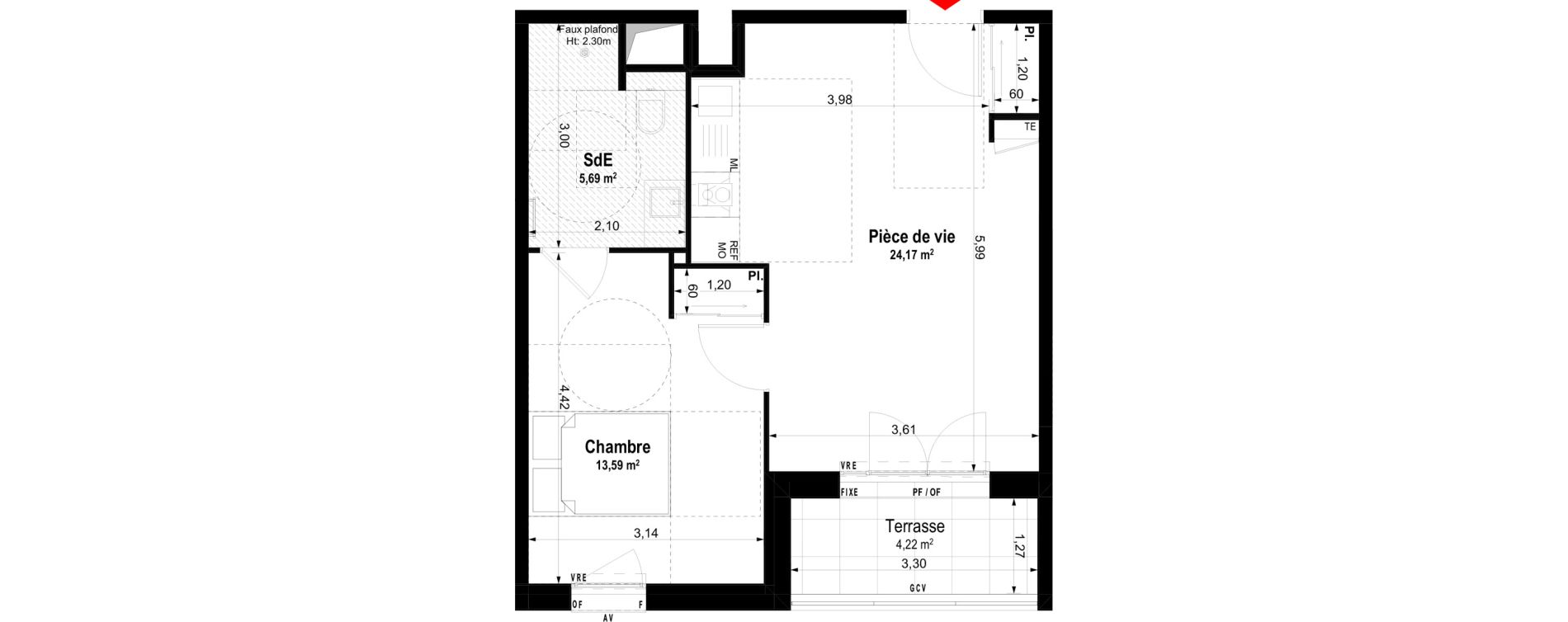 Appartement T2 meubl&eacute; de 43,45 m2 &agrave; Ch&acirc;teaubriant Centre