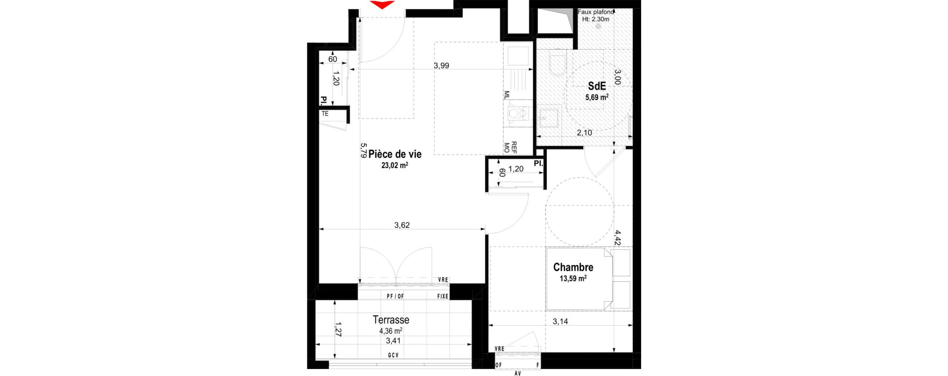 Appartement T2 meubl&eacute; de 42,30 m2 &agrave; Ch&acirc;teaubriant Centre