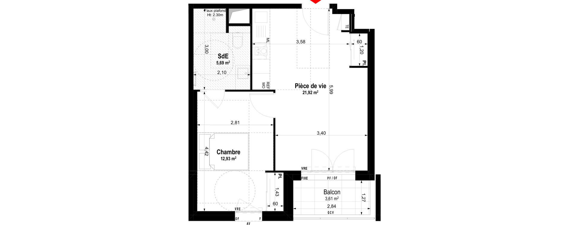 Appartement T2 meubl&eacute; de 40,54 m2 &agrave; Ch&acirc;teaubriant Centre