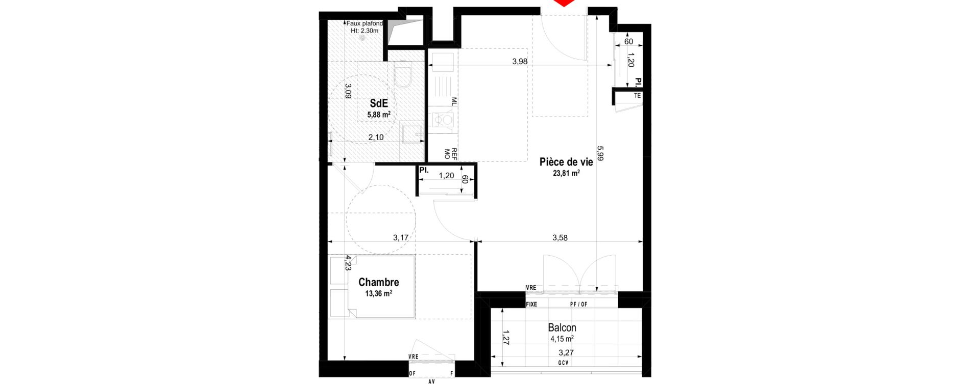 Appartement T2 meubl&eacute; de 43,05 m2 &agrave; Ch&acirc;teaubriant Centre