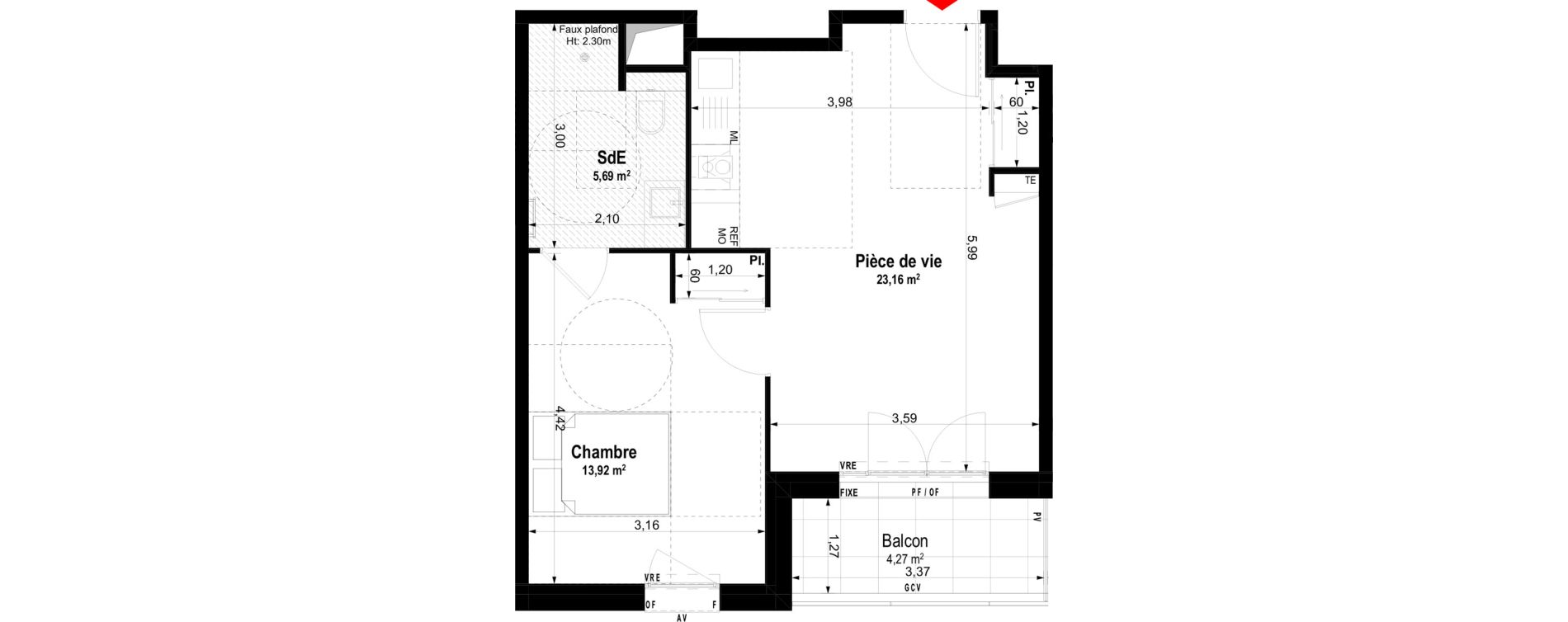 Appartement T2 meubl&eacute; de 42,77 m2 &agrave; Ch&acirc;teaubriant Centre