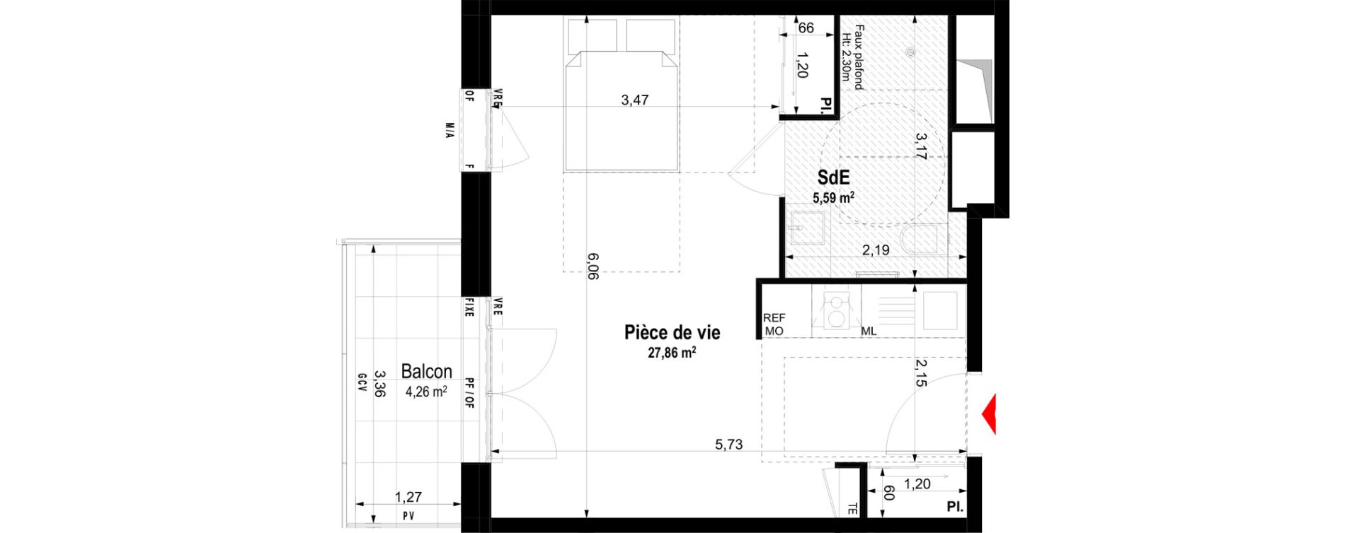 Studio meubl&eacute; de 33,45 m2 &agrave; Ch&acirc;teaubriant Centre