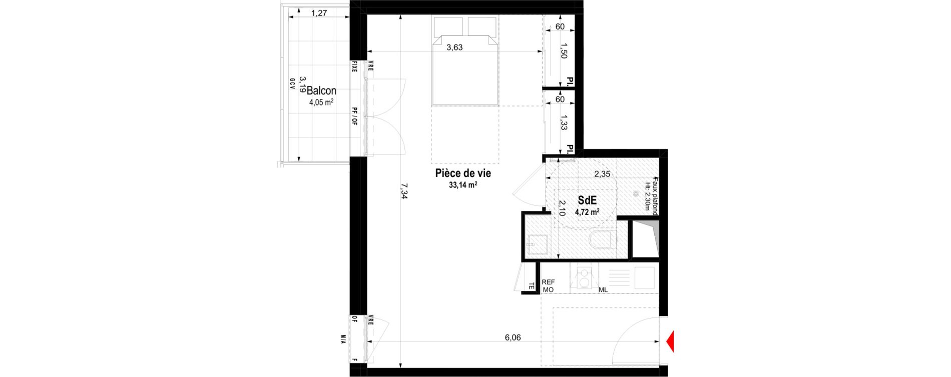 Studio meubl&eacute; de 37,86 m2 &agrave; Ch&acirc;teaubriant Centre