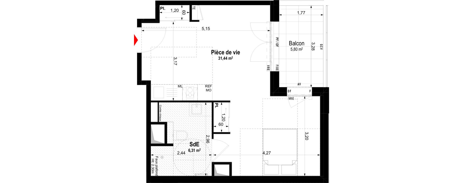 Studio meubl&eacute; de 37,75 m2 &agrave; Ch&acirc;teaubriant Centre